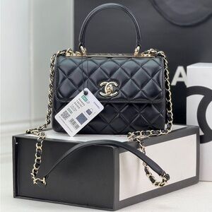 Chanel Quilted Top Handle Flap Bag in Black